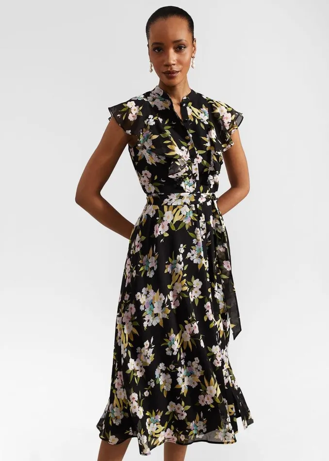 Women HOBBS Dresses and Jumpsuits Erica Belted Midi Dress Black Multi