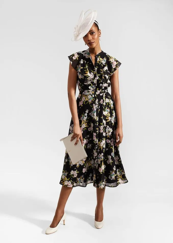 Women HOBBS Dresses and Jumpsuits Erica Belted Midi Dress Black Multi