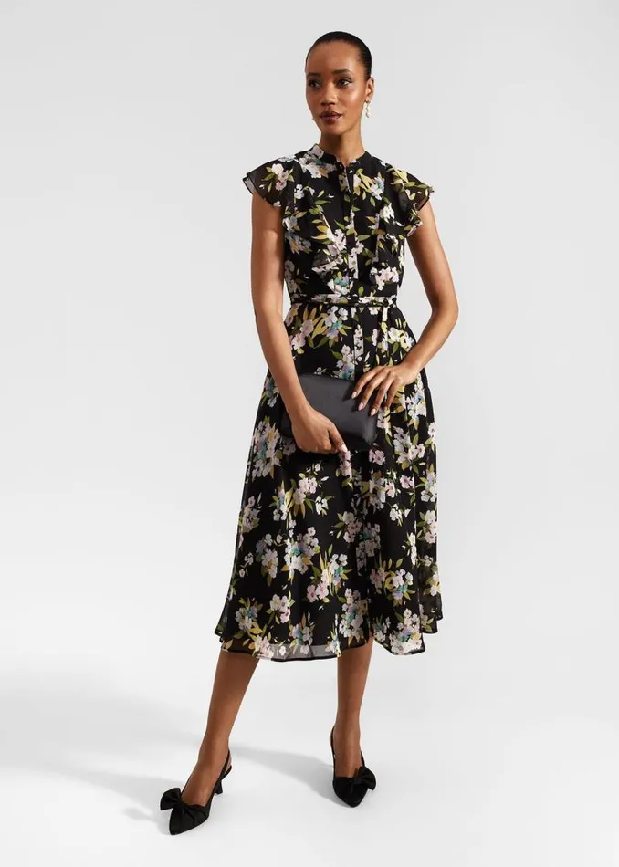 Women HOBBS Dresses and Jumpsuits Erica Belted Midi Dress Black Multi