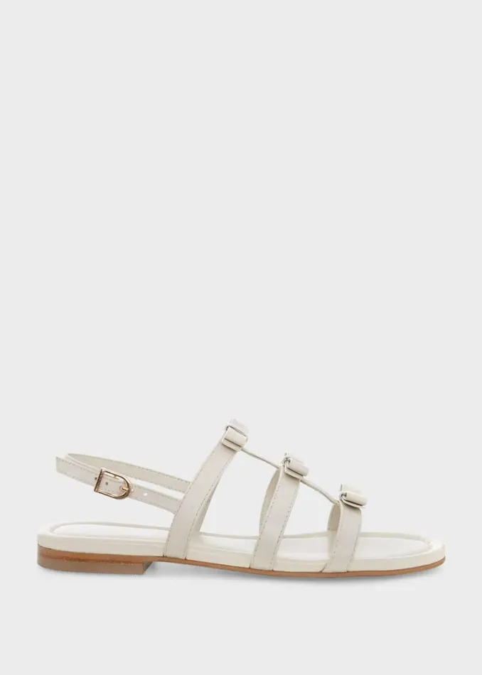 Women HOBBS Flats Holly Leather Bow Sandals White