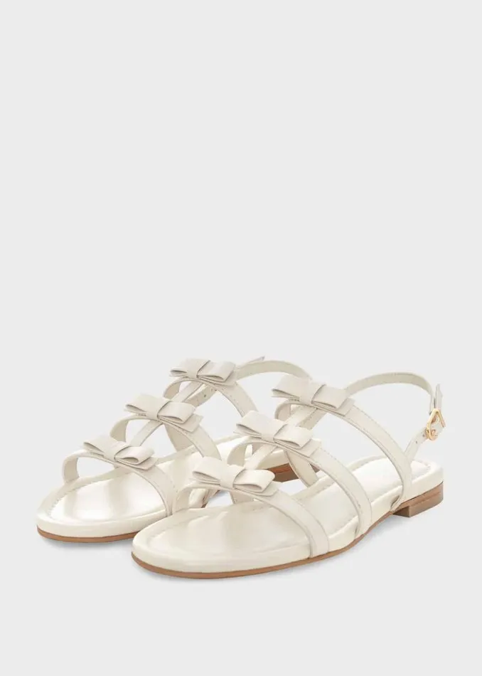 Women HOBBS Flats Holly Leather Bow Sandals White