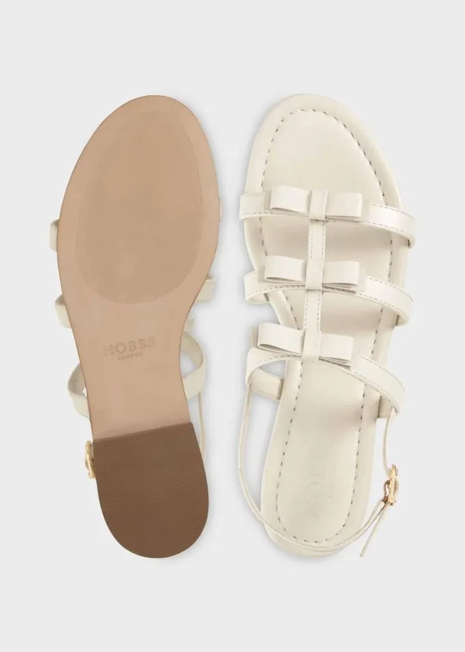 Women HOBBS Flats Holly Leather Bow Sandals White