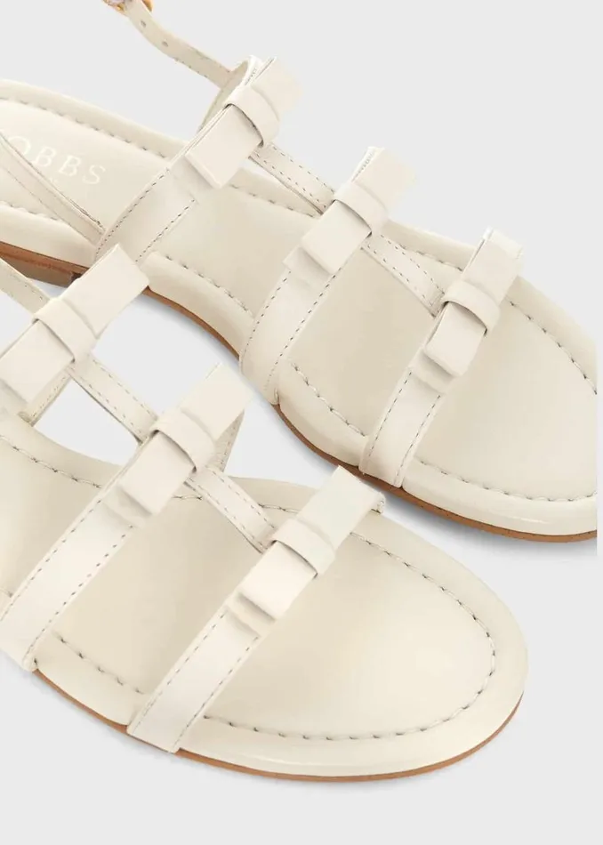Women HOBBS Flats Holly Leather Bow Sandals White
