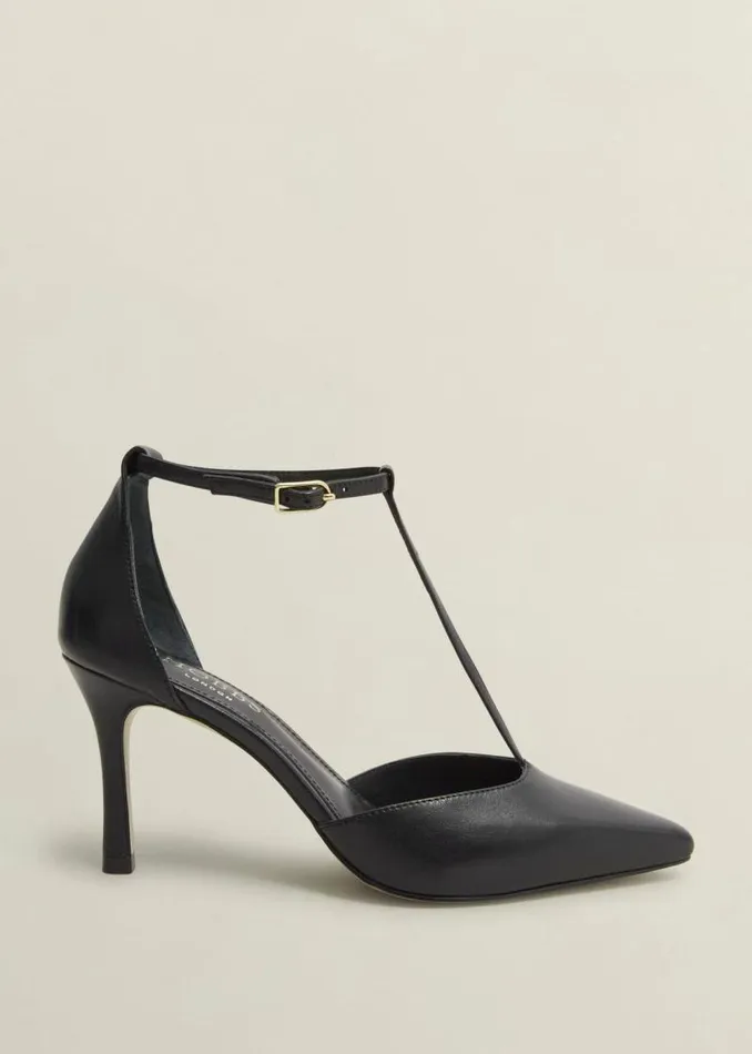 Women HOBBS Heels Alice Leather Tbar Courts Black