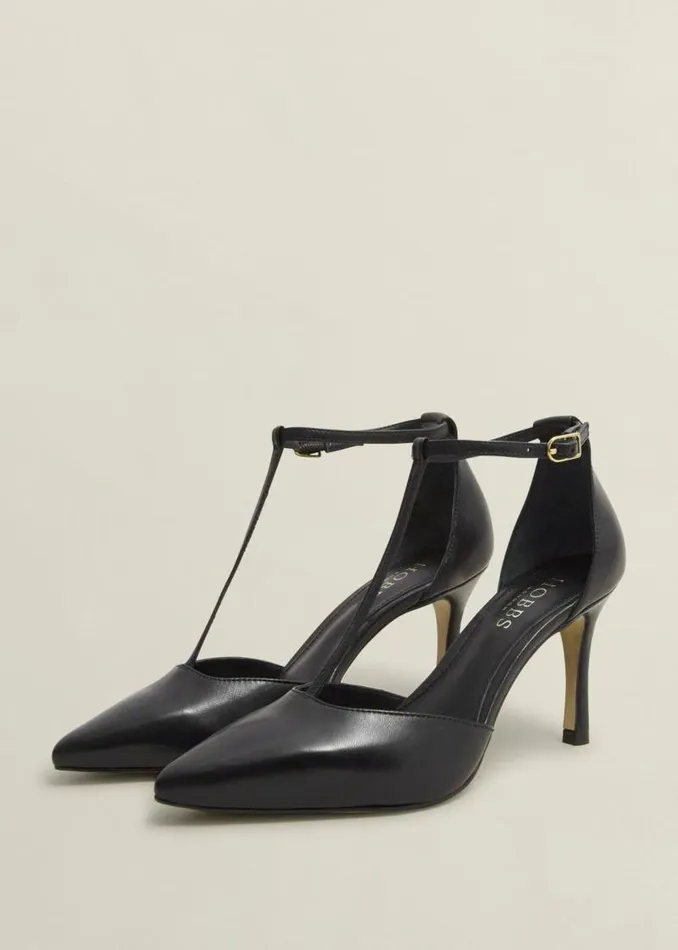 Women HOBBS Heels Alice Leather Tbar Courts Black