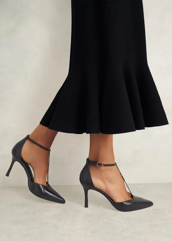 Women HOBBS Heels Alice Leather Tbar Courts Black