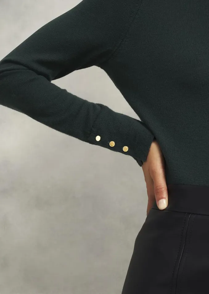 Women HOBBS Jumpers and Cardigans Lara Merino Wool Roll Neck Jumper Hawthorn Green