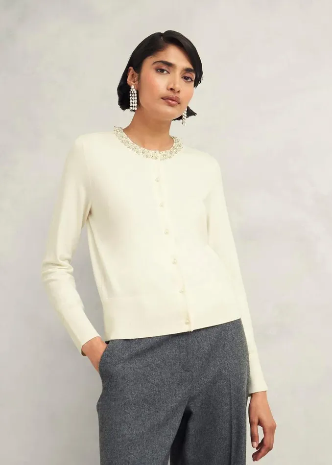 Women HOBBS Jumpers and Cardigans Oakley Beaded Cardigan Ivory