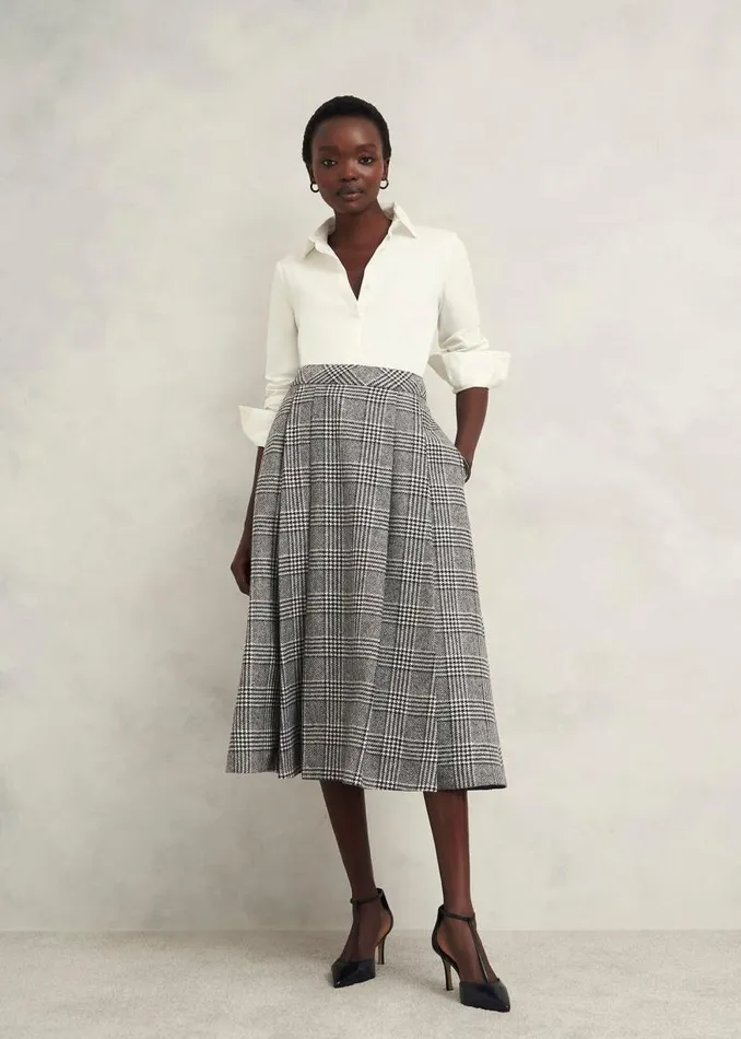 Women HOBBS Skirts Brea Wool Full Skirt Black White