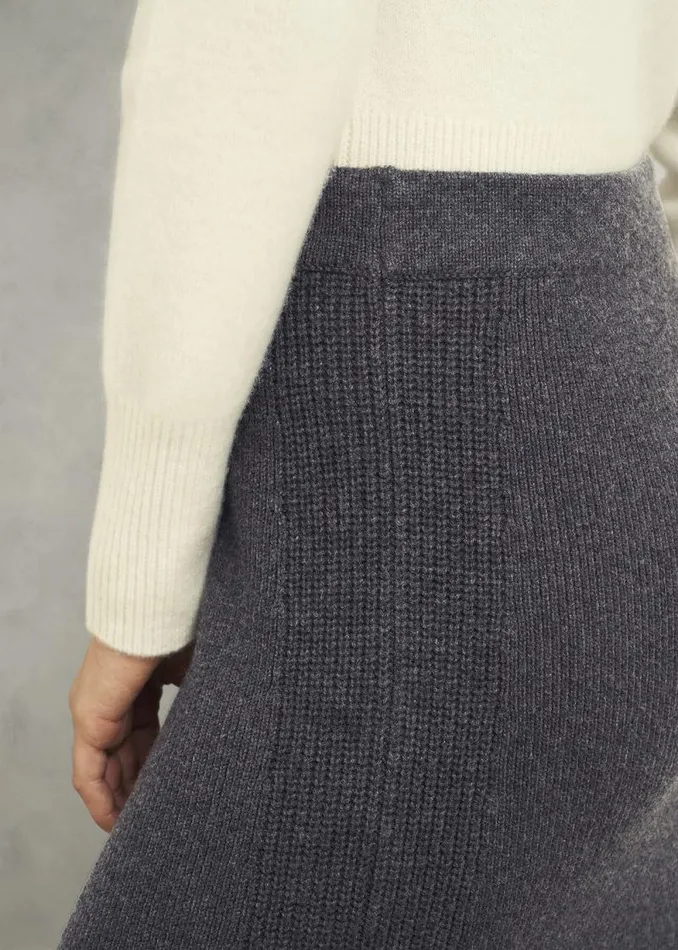 Women HOBBS Skirts Gaskell CoOrd Wool Cotton Skirt Dark Grey Marl