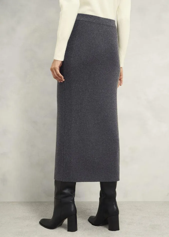 Women HOBBS Skirts Gaskell CoOrd Wool Cotton Skirt Dark Grey Marl