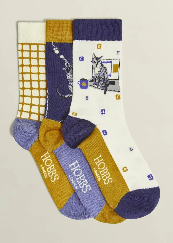 Women HOBBS Socks and Tights Working From Home Cat Sock Set Multi