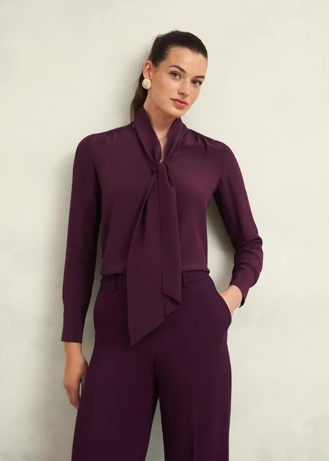 Women HOBBS Tops Mimi Silk Blouse Warm Plum