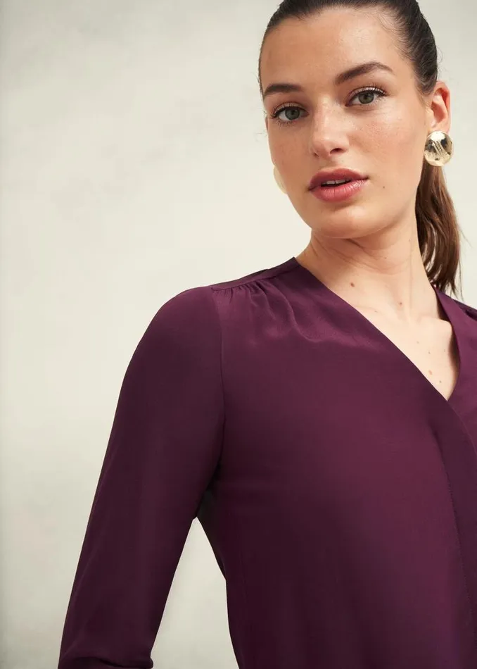 Women HOBBS Tops Mimi Silk Blouse Warm Plum