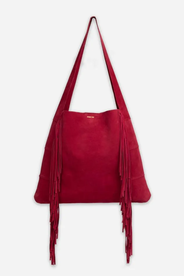 Women ITALIAN SUEDE FRINGE HOBO Redwood Johnny Was Handbags