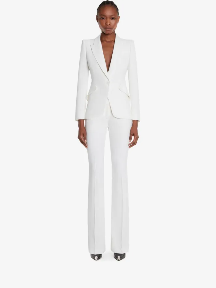 Women Jackets Alexander McQueen Peak Shoulder Leaf Crepe Jacket Light Ivory