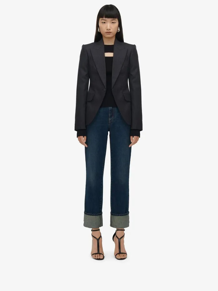 Women Jackets Alexander McQueen Pinstripe SingleBreasted Jacket Grey