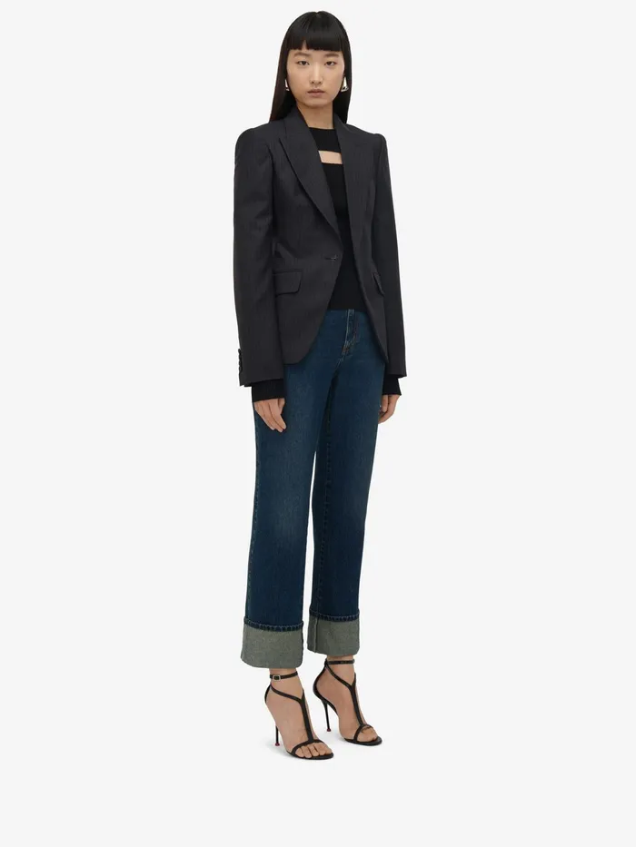 Women Jackets Alexander McQueen Pinstripe SingleBreasted Jacket Grey