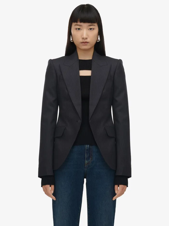 Women Jackets Alexander McQueen Pinstripe SingleBreasted Jacket Grey