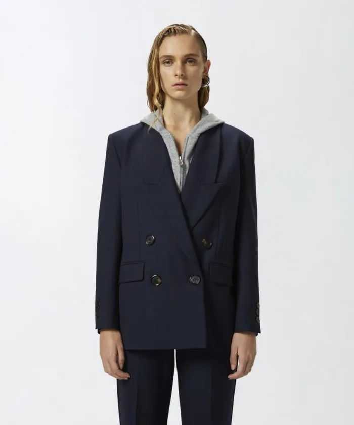 Women Jackets Pinko Doublebreasted Pinstriped Blazer With Horn Buttons Blueburgundy Women Jackets Pinko Doublebreasted Pinstriped Blazer With Horn Buttons Blueburgundy