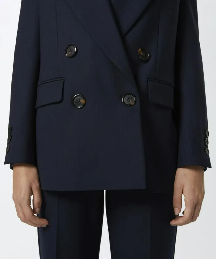 Women Jackets Pinko Doublebreasted Pinstriped Blazer With Horn Buttons Blueburgundy Women Jackets Pinko Doublebreasted Pinstriped Blazer With Horn Buttons Blueburgundy