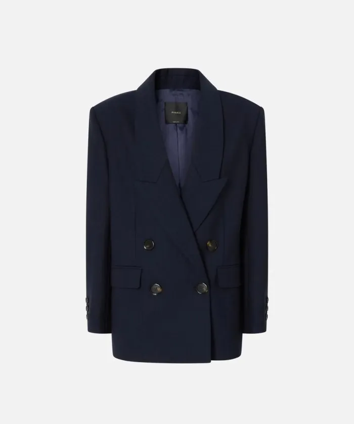 Women Jackets Pinko Doublebreasted Pinstriped Blazer With Horn Buttons Blueburgundy Women Jackets Pinko Doublebreasted Pinstriped Blazer With Horn Buttons Blueburgundy