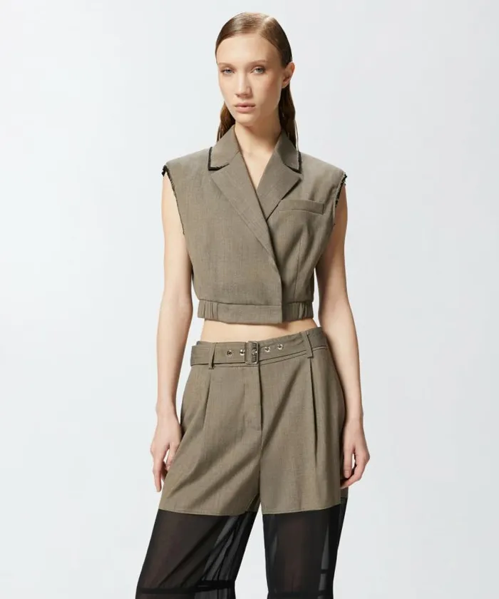 Women Jackets Pinko Short Vest With Lapels And Elastic Flask Brown