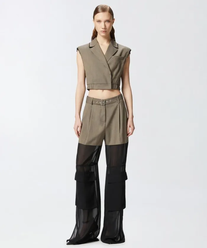 Women Jackets Pinko Short Vest With Lapels And Elastic Flask Brown Women Jackets Pinko Short Vest With Lapels And Elastic Flask Brown