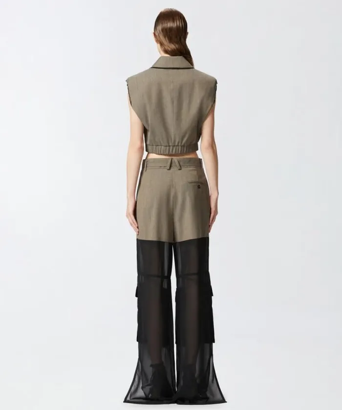 Women Jackets Pinko Short Vest With Lapels And Elastic Flask Brown Women Jackets Pinko Short Vest With Lapels And Elastic Flask Brown
