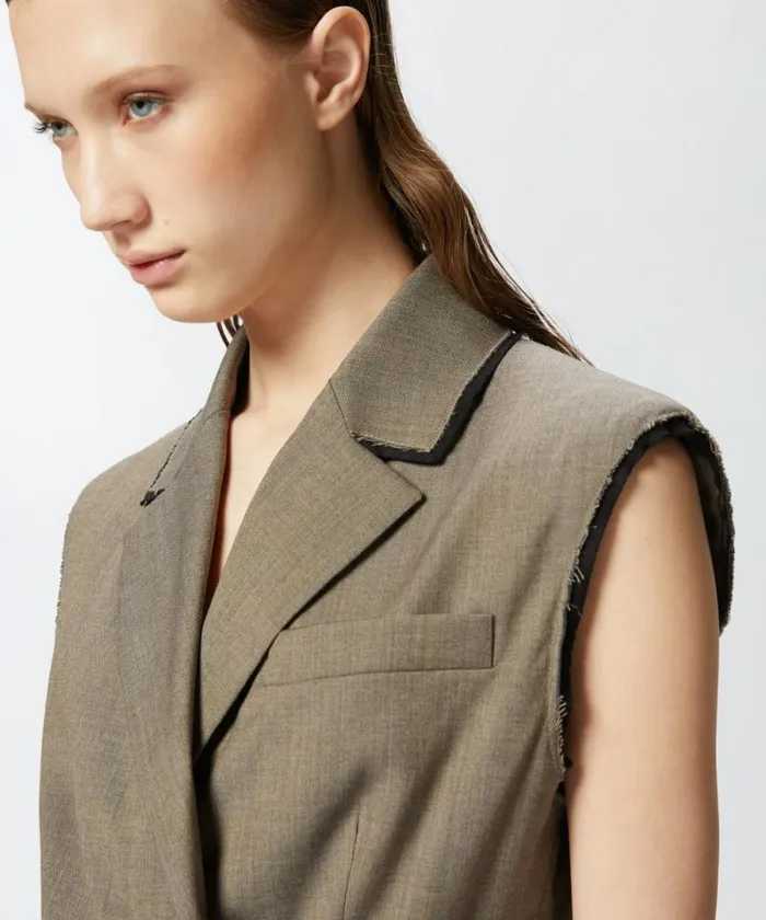Women Jackets Pinko Short Vest With Lapels And Elastic Flask Brown Women Jackets Pinko Short Vest With Lapels And Elastic Flask Brown