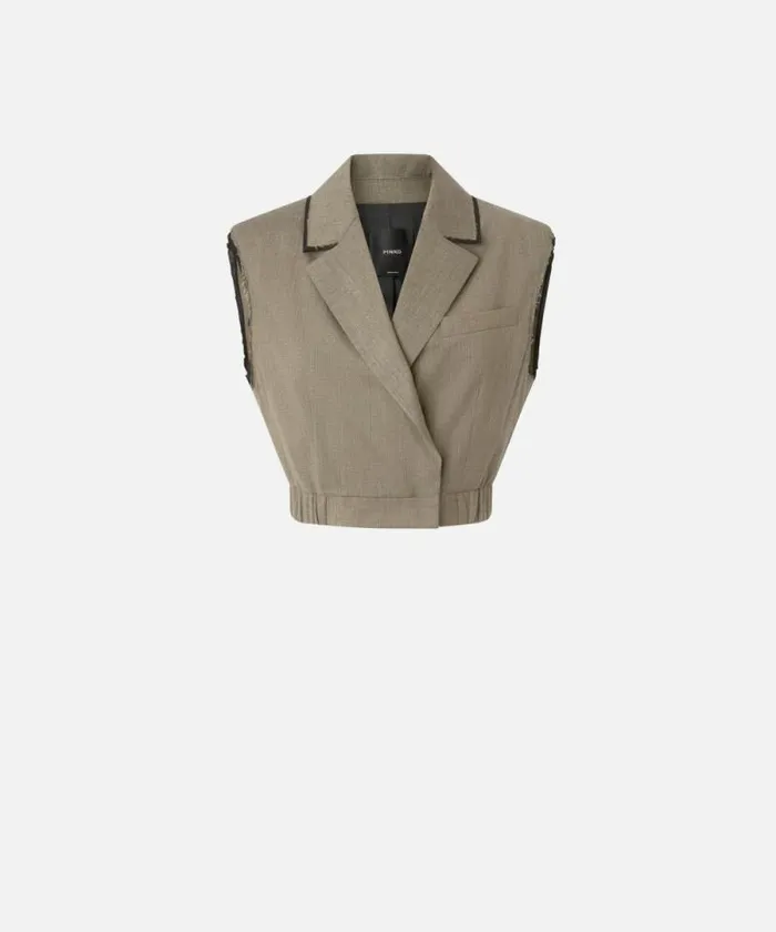 Women Jackets Pinko Short Vest With Lapels And Elastic Flask Brown Women Jackets Pinko Short Vest With Lapels And Elastic Flask Brown
