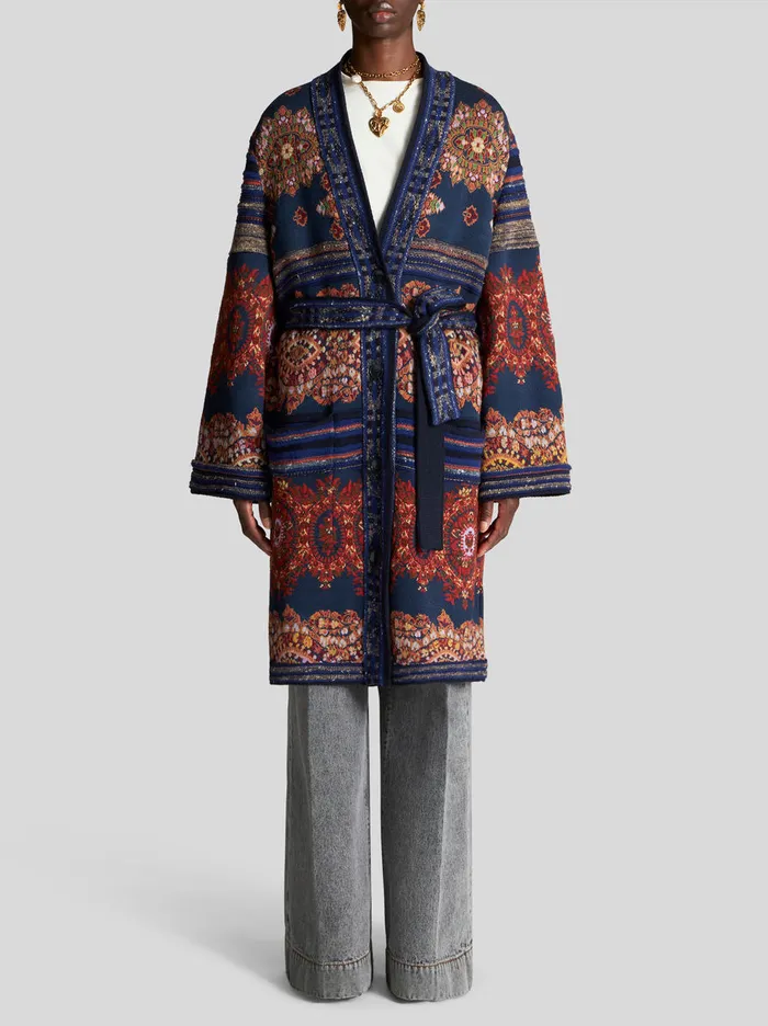 Women Jersey Jacquard Coat Etro Coats And Outerwear
