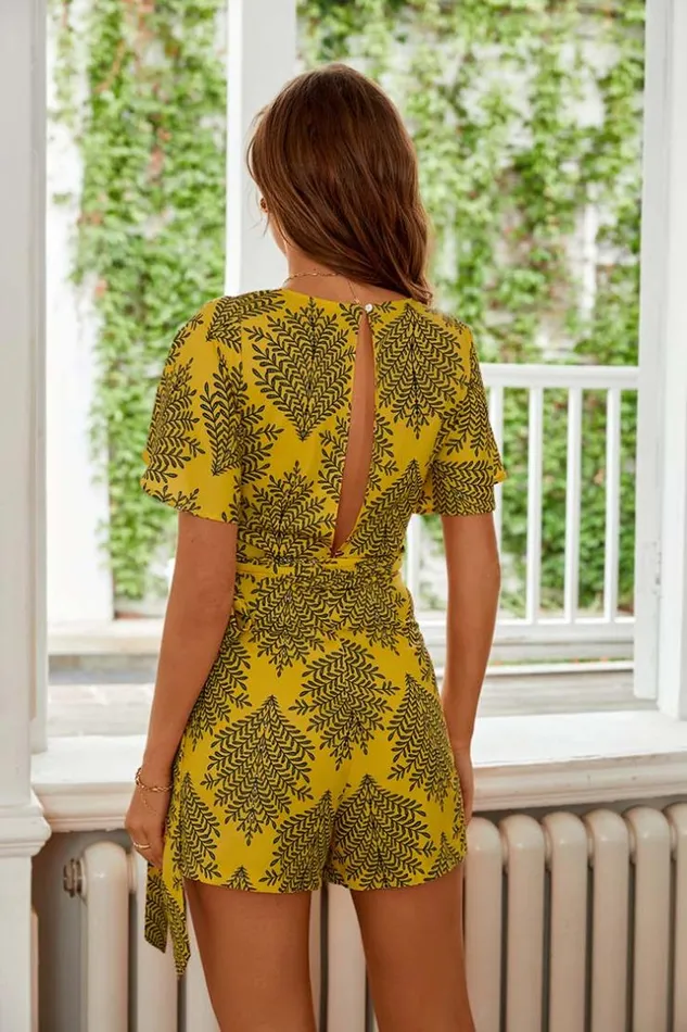 Women Jumpsuits and Rompers Cupshe Navagio Yellow Column Tie Romper Multicolor