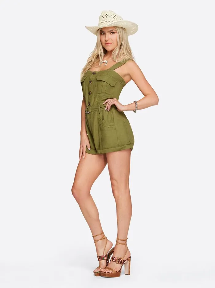 Women Jumpsuits and Rompers Jessica Simpson Cargo Belted Romper In Pesto