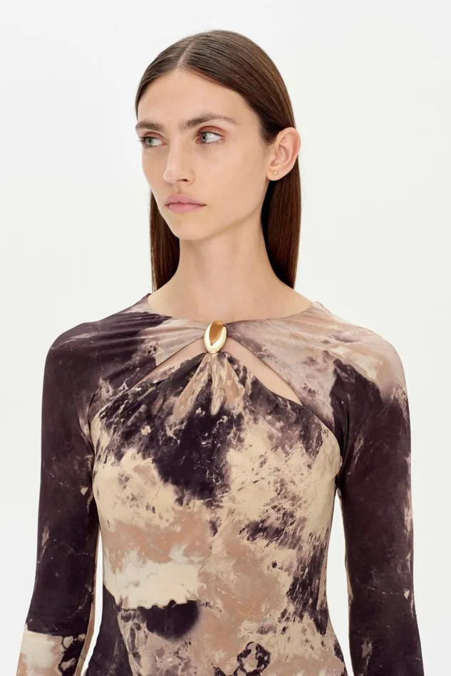 Women Kandice Top Macadamia Rock Crystal Print Jonathan Simkhai Tops and Bodysuits