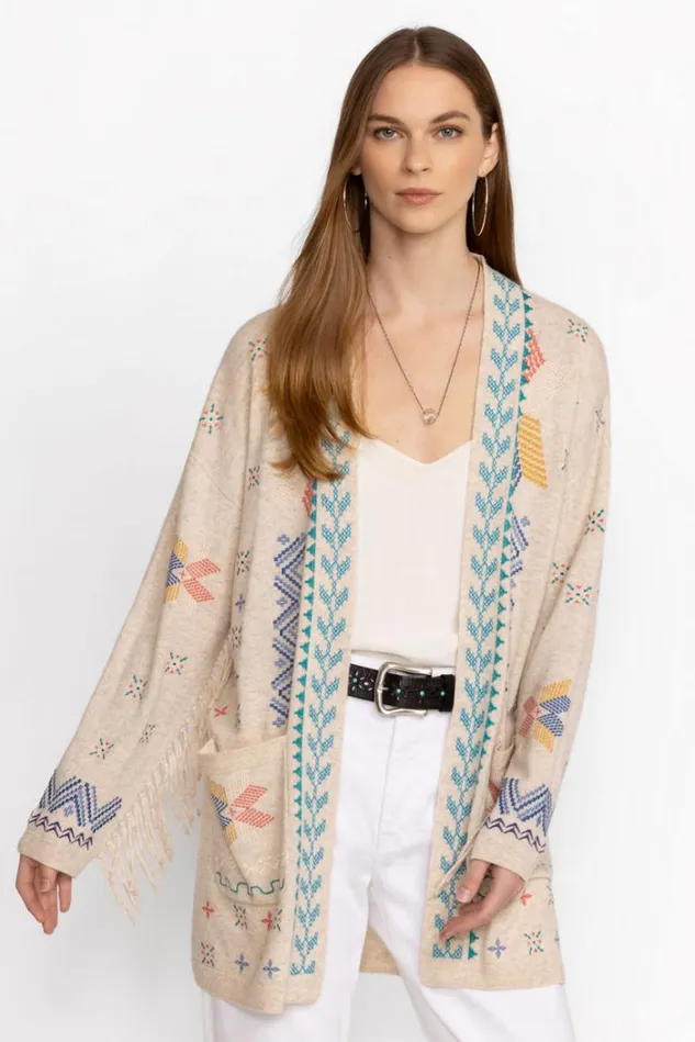 Women KATIE LONG CARDIGAN Ecru Johnny Was Outerwear