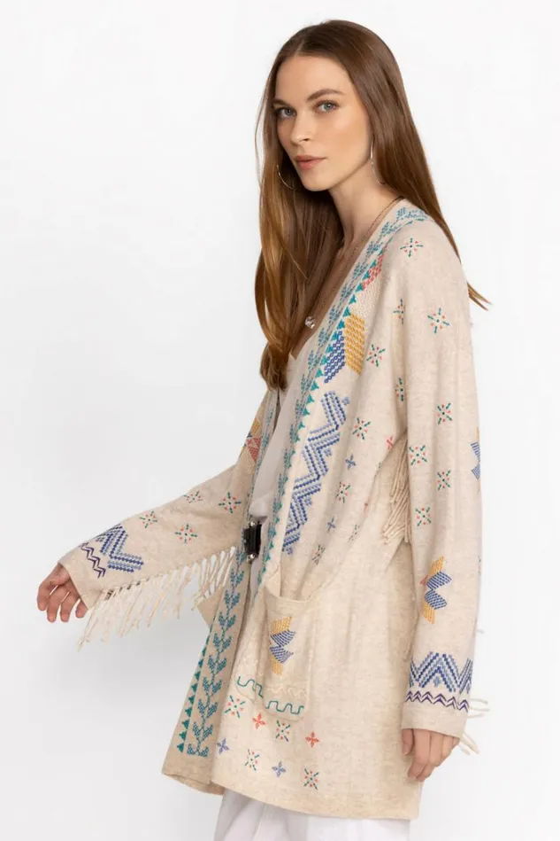 Women KATIE LONG CARDIGAN Ecru Johnny Was Outerwear Women KATIE LONG CARDIGAN Ecru Johnny Was Outerwear