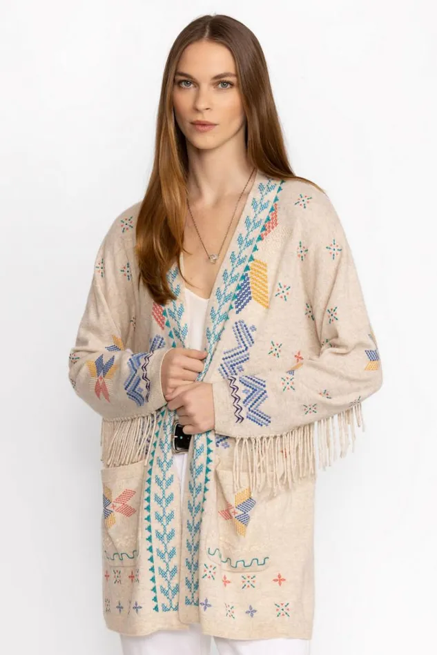 Women KATIE LONG CARDIGAN Ecru Johnny Was Outerwear Women KATIE LONG CARDIGAN Ecru Johnny Was Outerwear
