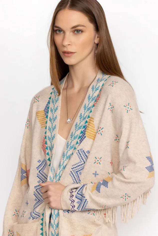 Women KATIE LONG CARDIGAN Ecru Johnny Was Outerwear Women KATIE LONG CARDIGAN Ecru Johnny Was Outerwear