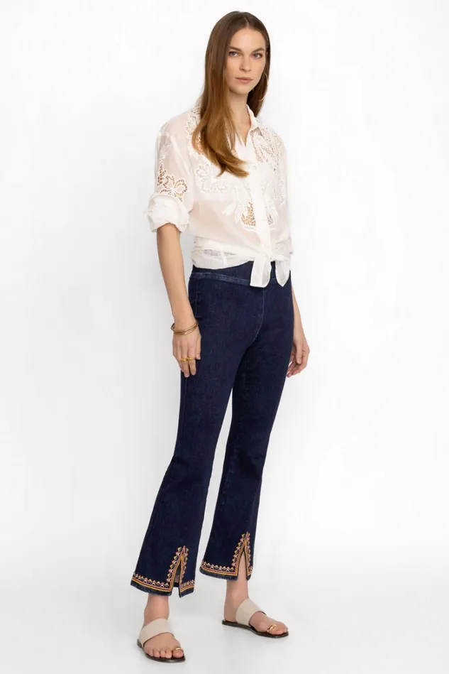 Women KATIE PULL ON KICK FLARE JEAN Dark Wash Johnny Was Bottoms