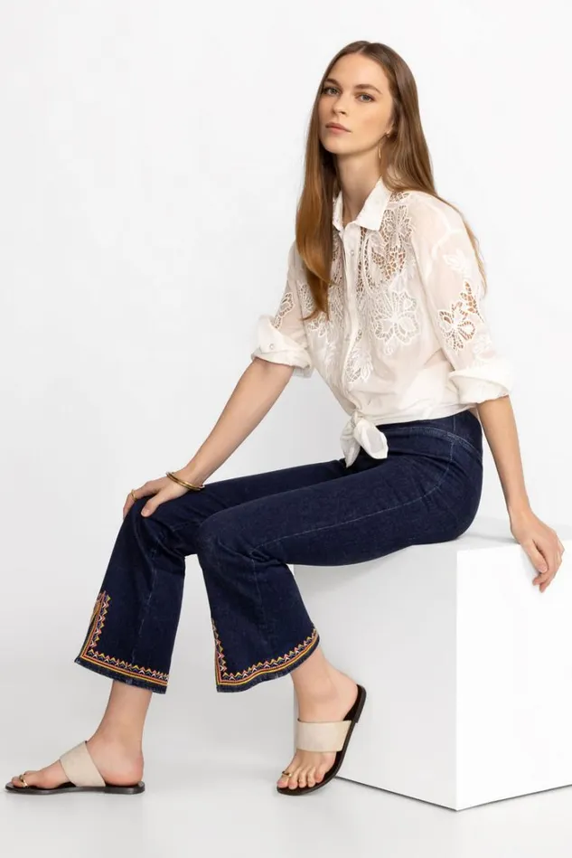 Women KATIE PULL ON KICK FLARE JEAN Dark Wash Johnny Was Bottoms Women KATIE PULL ON KICK FLARE JEAN Dark Wash Johnny Was Bottoms