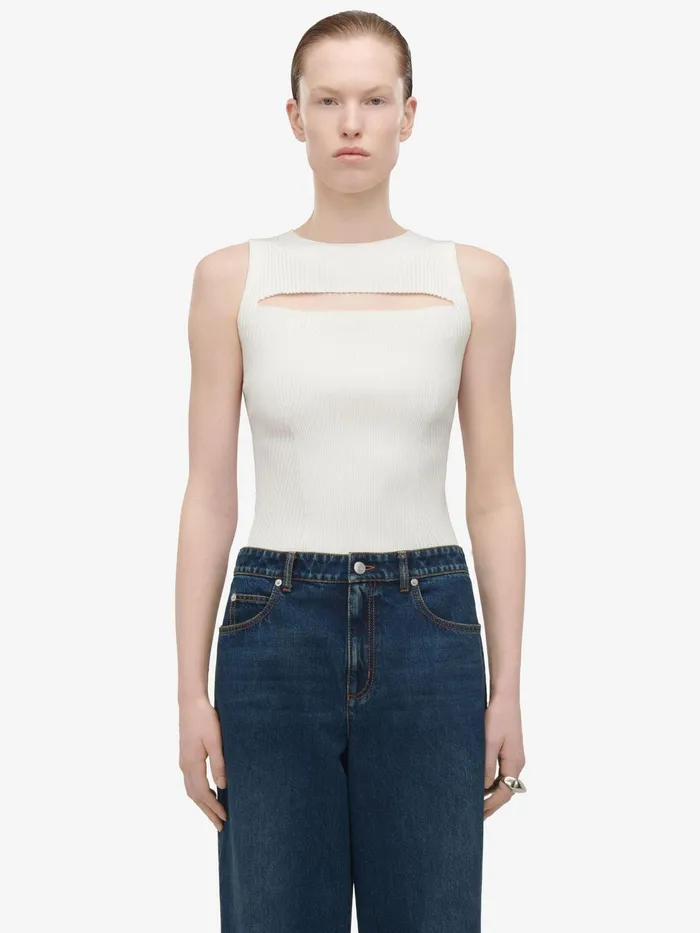 Women Knitwear Alexander McQueen Slashed Knit Top Ivory