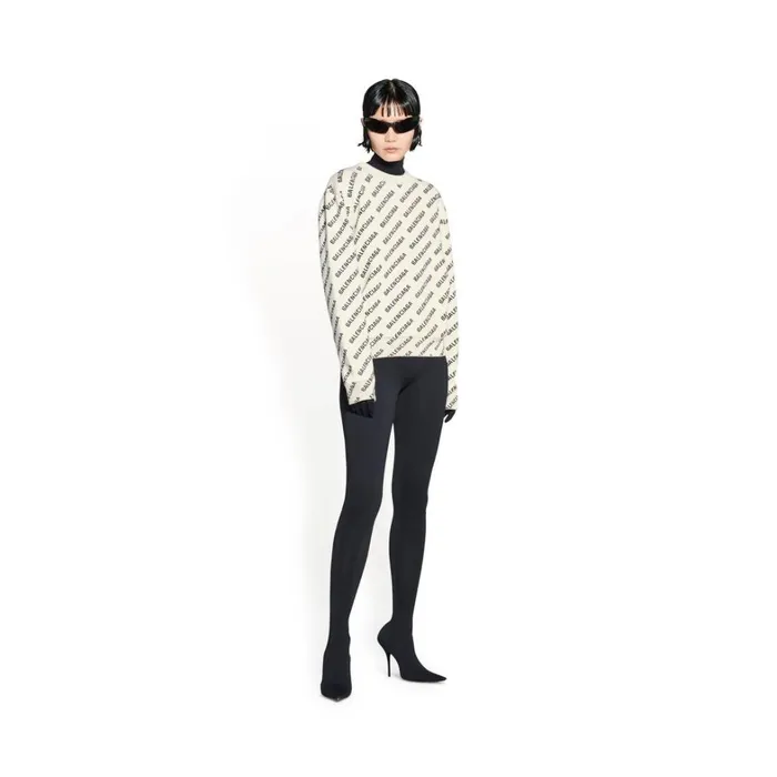 Women Knitwear Balenciaga Mini Allover Logo Sweater In Off White