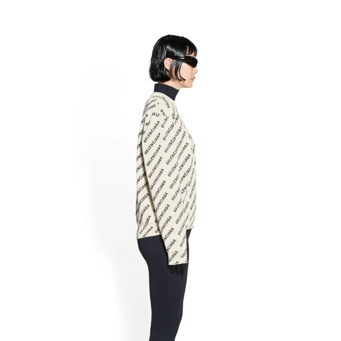 Women Knitwear Balenciaga Mini Allover Logo Sweater In Off White
