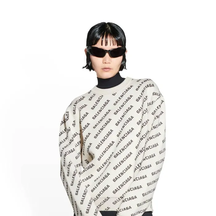 Women Knitwear Balenciaga Mini Allover Logo Sweater In Off White