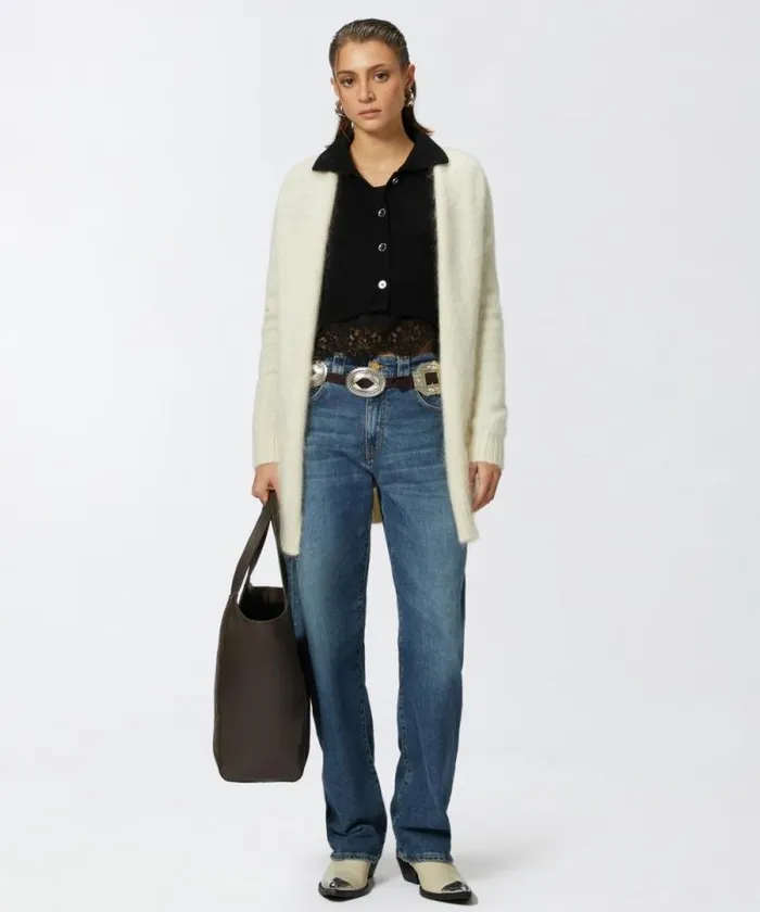 Women Knitwear Pinko Cashmereblend Cardigan With Satin And Lace Top Limo Black Women Knitwear Pinko Cashmereblend Cardigan With Satin And Lace Top Limo Black