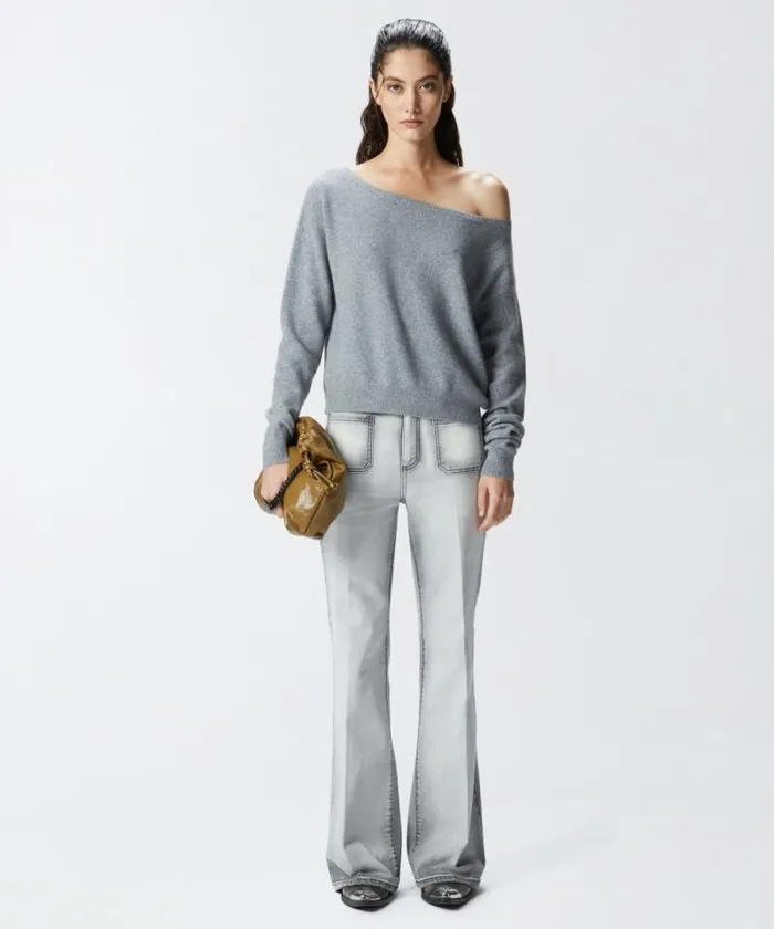 Women Knitwear Pinko Cashmereblend Sweater With Embroidered Logo Drizzle Grey Women Knitwear Pinko Cashmereblend Sweater With Embroidered Logo Drizzle Grey