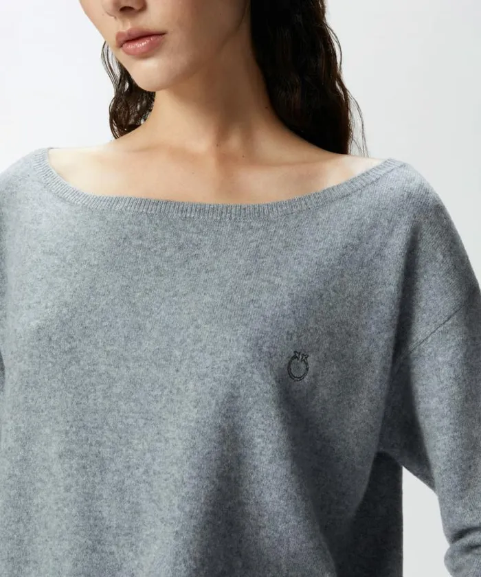Women Knitwear Pinko Cashmereblend Sweater With Embroidered Logo Drizzle Grey Women Knitwear Pinko Cashmereblend Sweater With Embroidered Logo Drizzle Grey