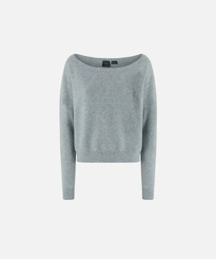 Women Knitwear Pinko Cashmereblend Sweater With Embroidered Logo Drizzle Grey Women Knitwear Pinko Cashmereblend Sweater With Embroidered Logo Drizzle Grey