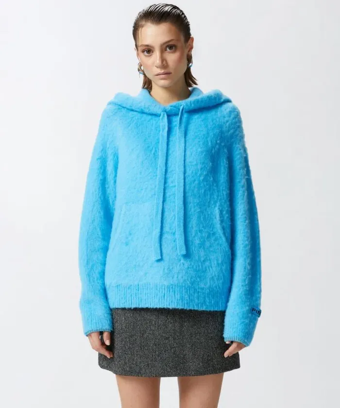 Women Knitwear Pinko Fluffy Hoodie Light Blueaquarium
